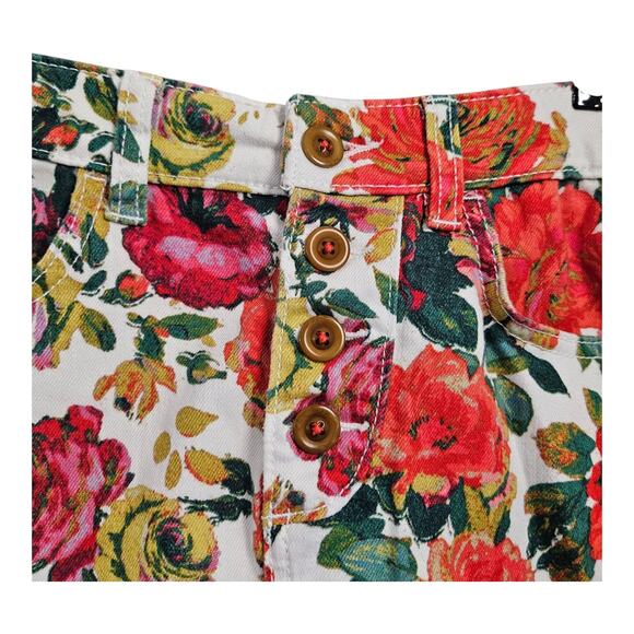 Maeve by Anthropologie Denim Skirt Rose Floral Pockets Button Fly Stretch Size 0 - Picture 3 of 7
